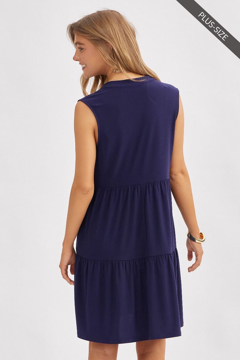 Navy Tiered Tank Dress - Wrinkle free