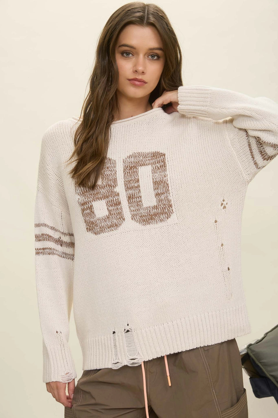 Distressed Varsity Knit Sweater