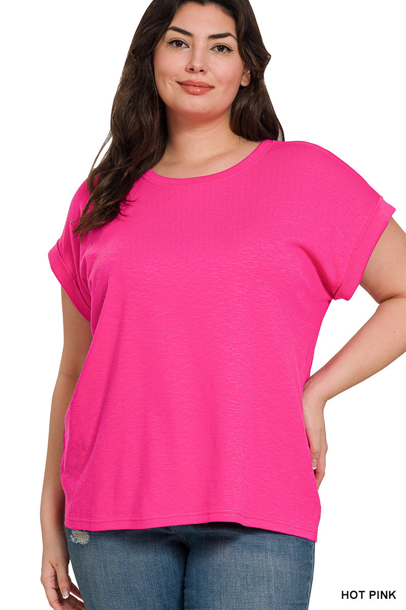 COTTON MODAL SLUB ROLLED SLEEVE TEE