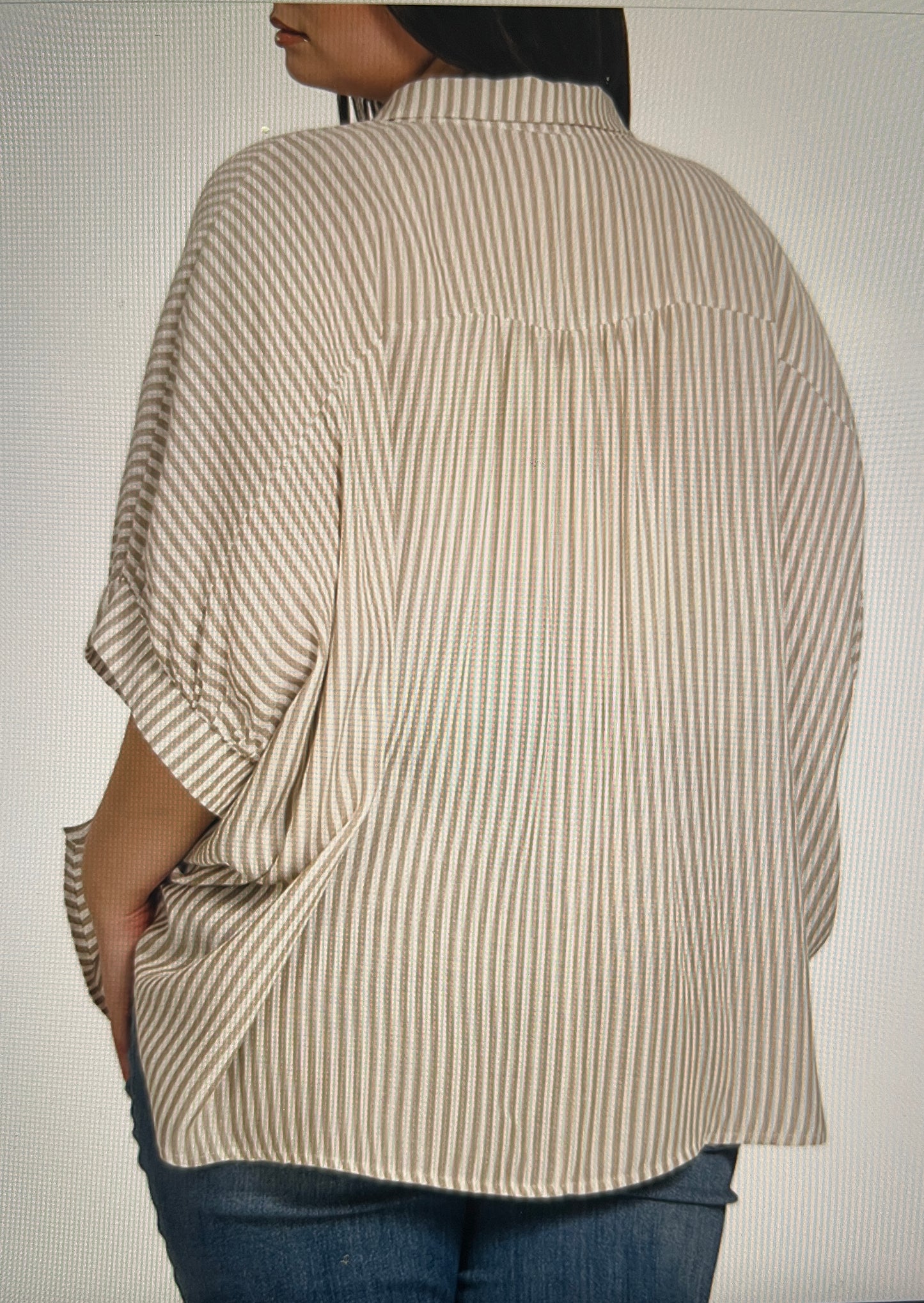 Plus Rayon Striped Short Sleeve Button Up Shirt