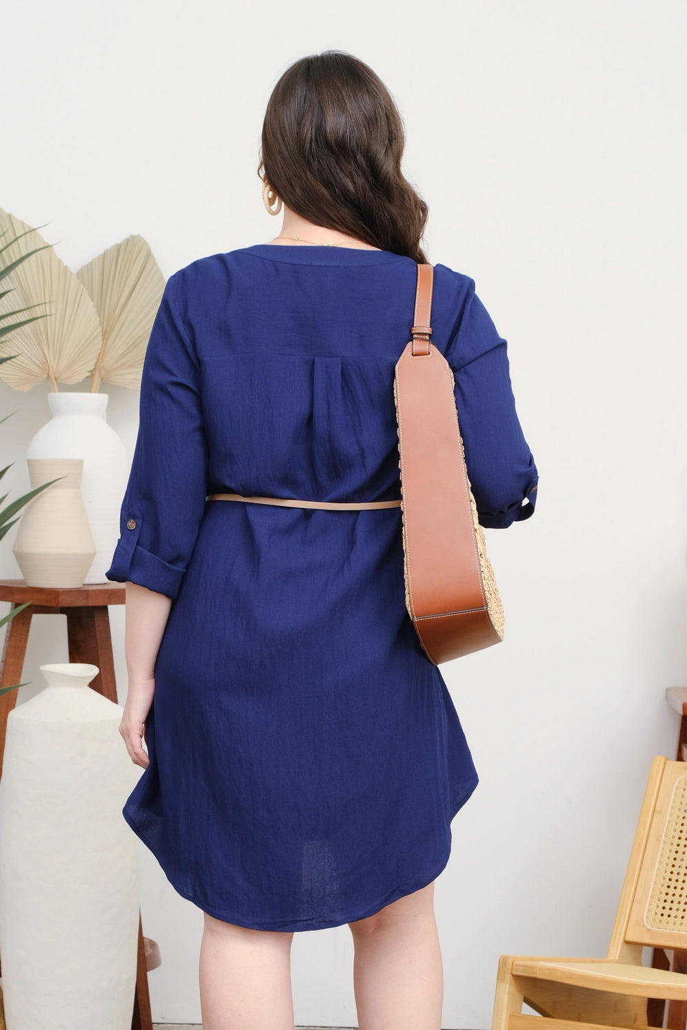 3/4 Sleeve Belted Mini Dress