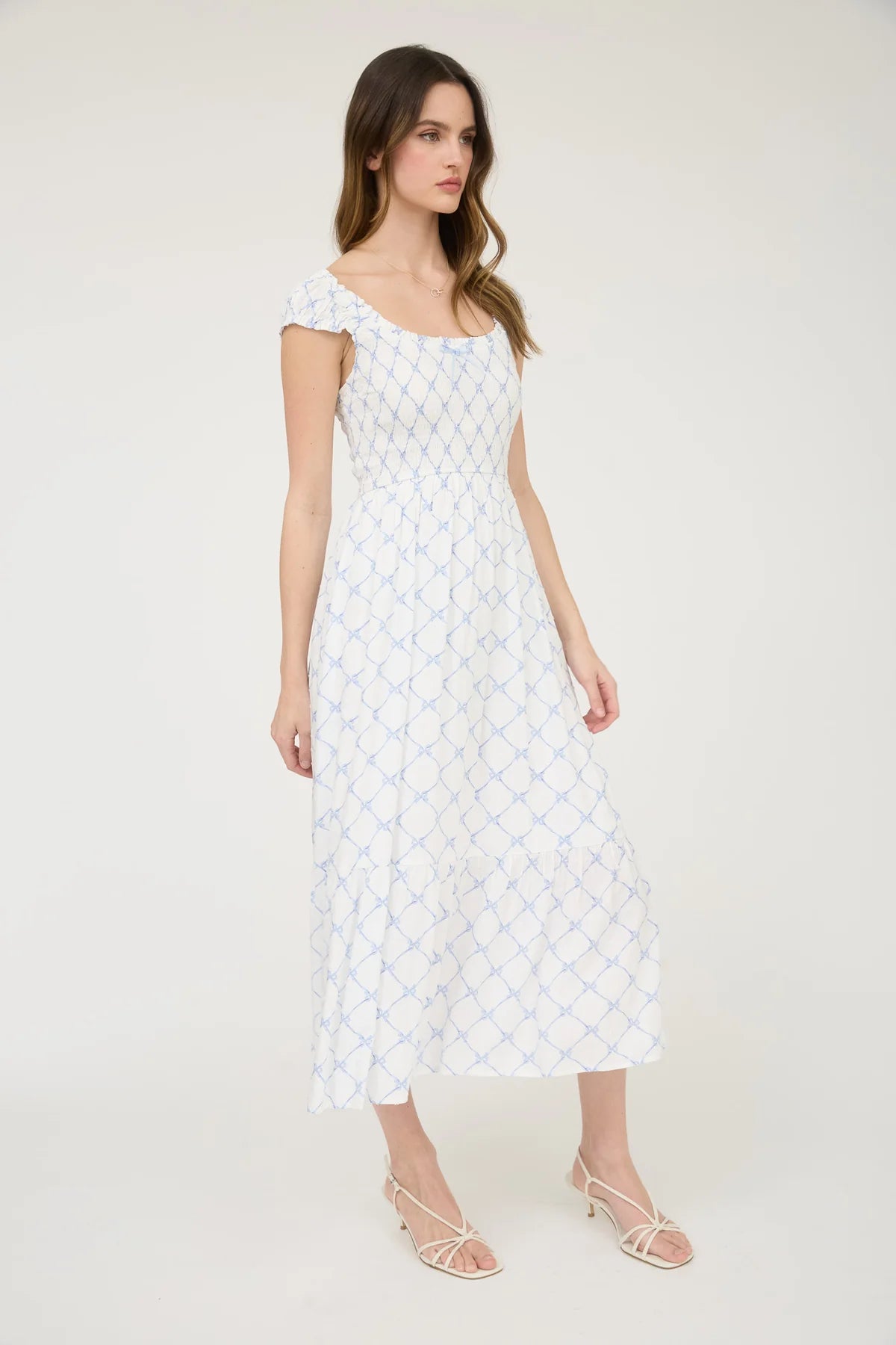 Bow Pattern Ruched Midi Dress