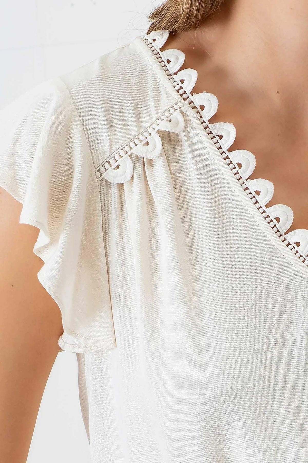 Scallop lace trim back tie top