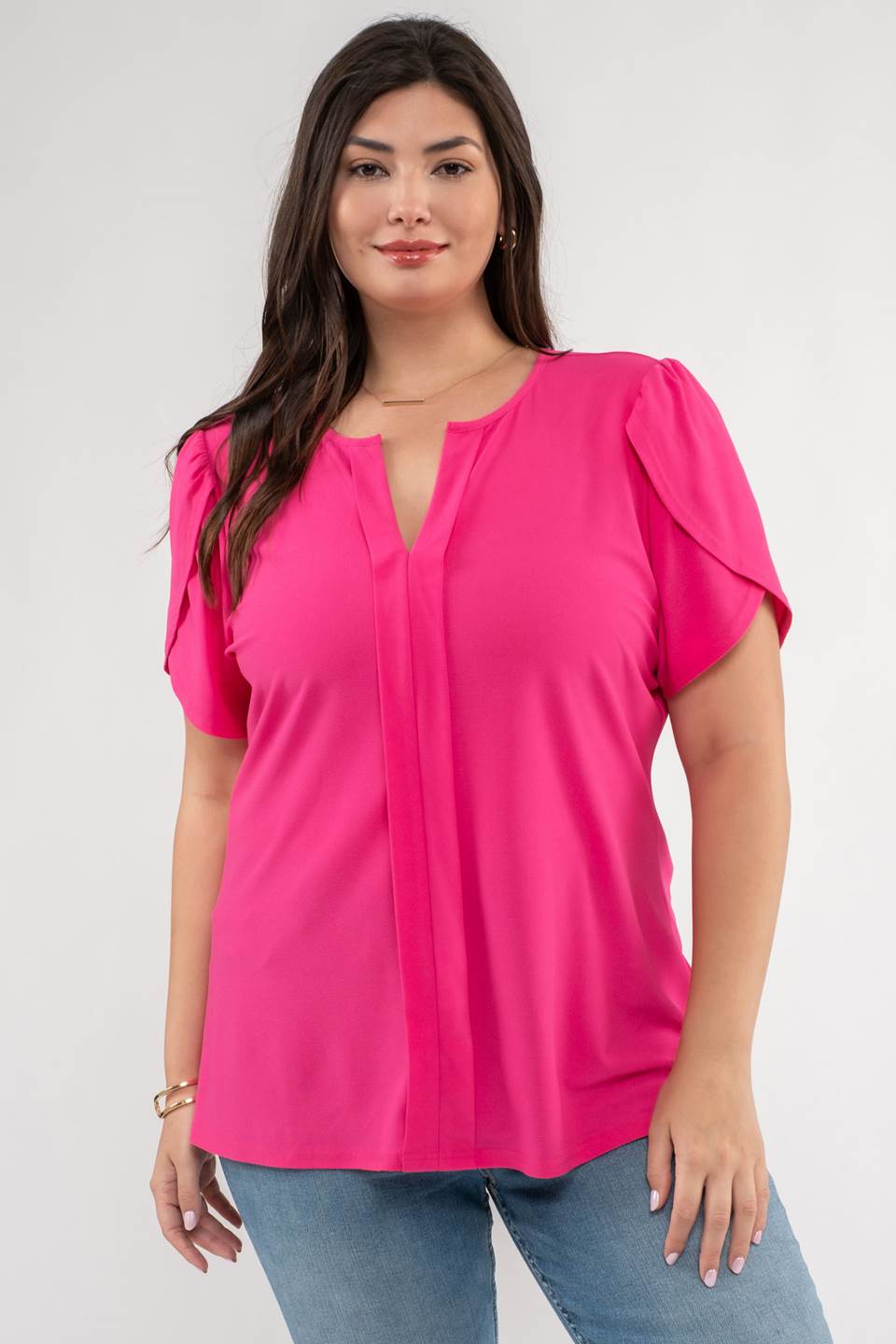 Drape Sleeve Split Neck Top