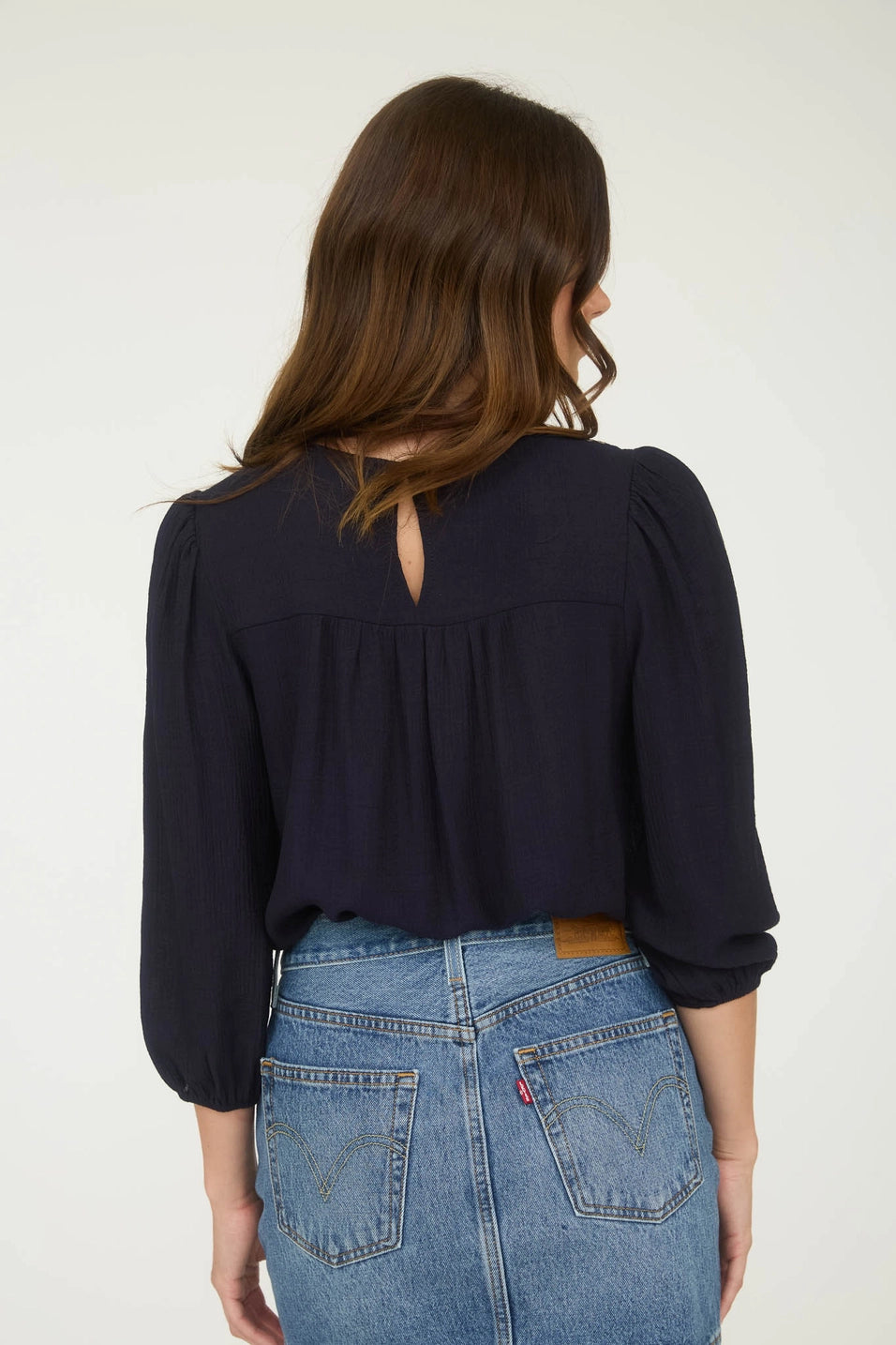 Floral Embroidered Yoke 3/4 Sleeve Blouse