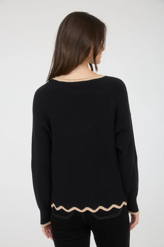 Contrast Scallop Trim Sweater