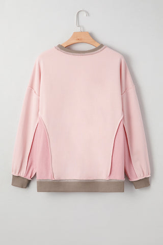 Textured Waffle Patchwork Oversized Sweatshirt