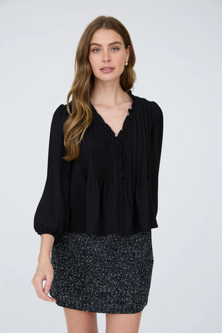 3/4 sleeve ruffle trim pintuck top...super cute...relaxed feel