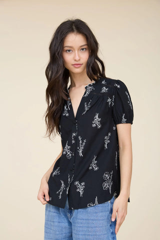 Floral Print Short Sleeve top - button down - woven top.  So cute!