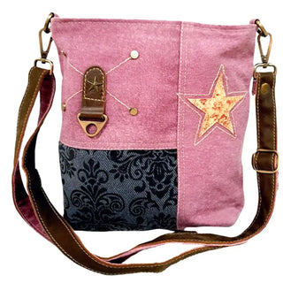 Clea Ray Shoulder Bag - Pink and black patchwork bag with star design