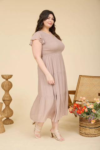 Tiered Smocked Short Sleeve Midi Dress