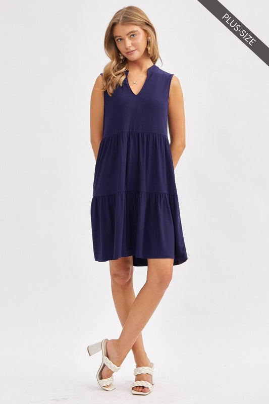 Navy Tiered Tank Dress - Wrinkle free