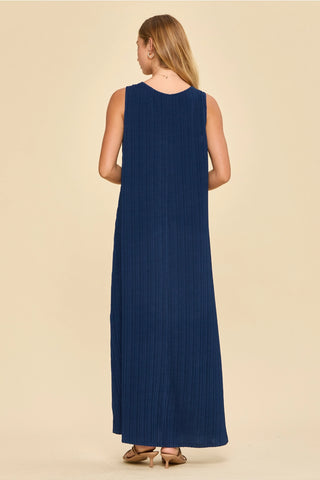 Textured V -Neck Maxi Dress