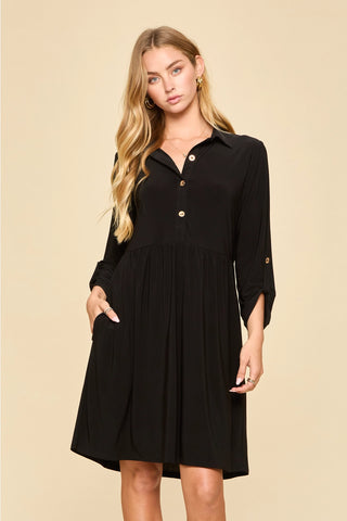 Collared Shirt Dress w/Pockets