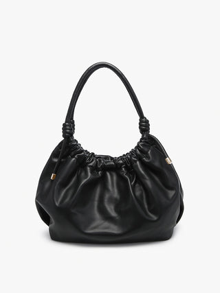 Ruched Satchel - in black - features knotted handle