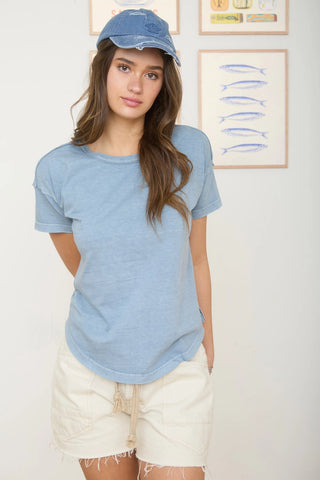 Slate Blue Round Neck Short Sleeve
