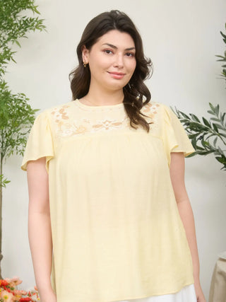 Floral Embroidery Flouce Sleeve Top