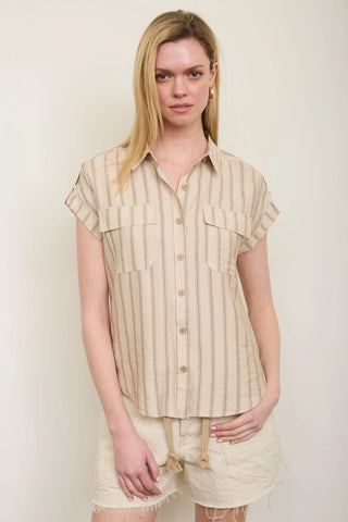 Collared Stripe Woven Top