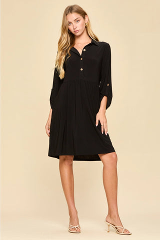 Collared Shirt Dress w/Pockets