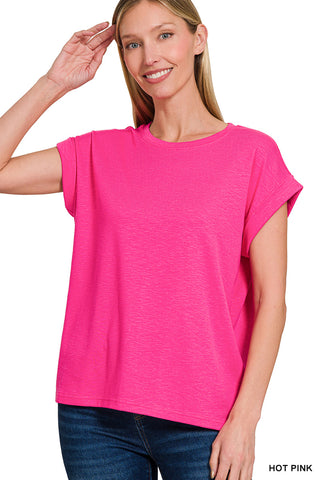 COTTON MODAL SLUB ROLLED SLEEVE TEE