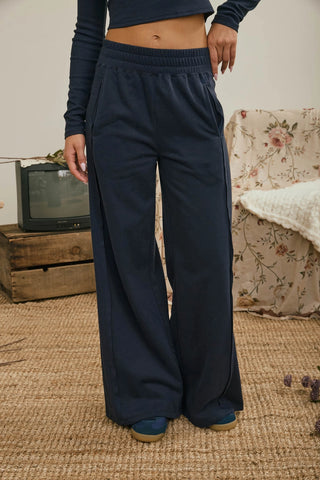 Super Cute High Waist (and elastic comfy waist) Wide Leg Knit Pants.  A Must for our wardrobe!