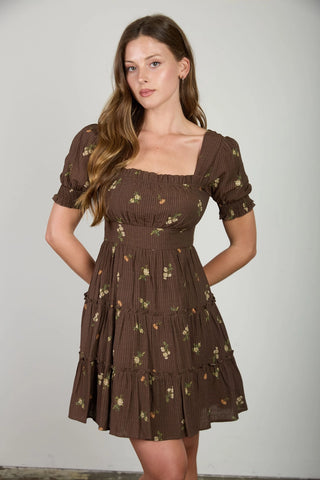 Floral Square Neck Tiered Mini Dress