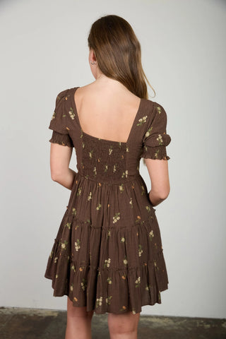 Floral Square Neck Tiered Mini Dress