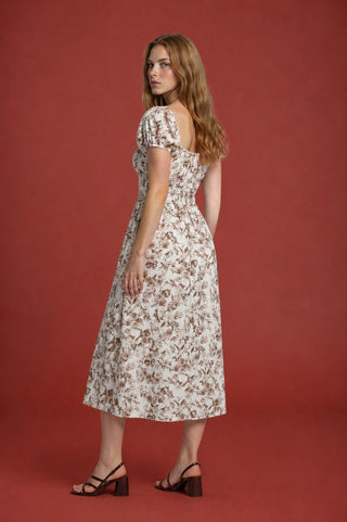 Floral Toile Short Sleeve Midi Dress