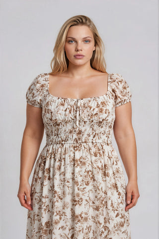 Floral Toile Short Sleeve Midi Dress