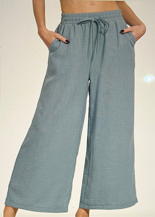 Woven Crepe Elastic Band Cropped Pants