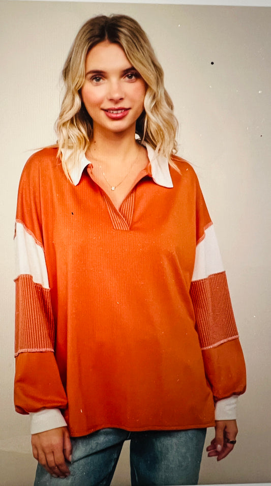 V Neck Color Block Long Sleeve
