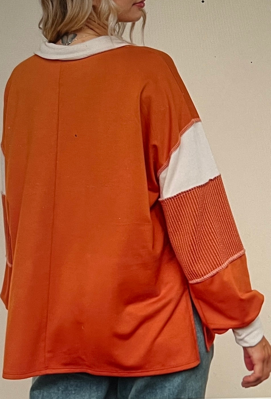 V Neck Color Block Long Sleeve