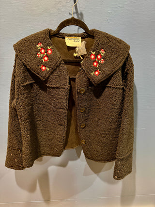 Embroidered Floral Faux Fur Jacket