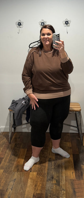 Exposed Seam Knit Top - Chocolate