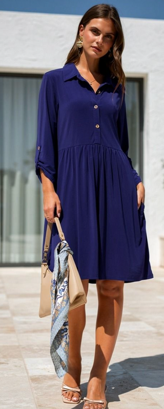 Royal Blue collared dress with pockets 