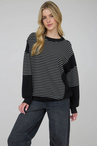 contrast stripe raw edge sweater