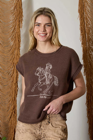 Western Embroidery Short Sleeve Sweater