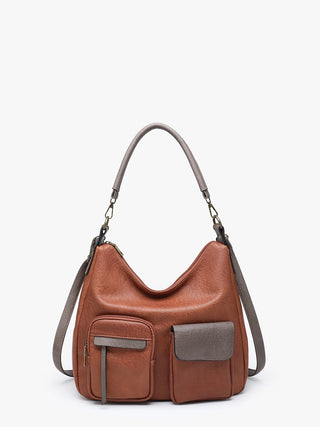 Two-Tone Multi-Compartment Hobo Bag