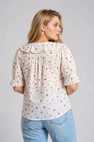 Floral Ruffled V Neck Top