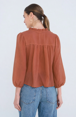 Ruffle Trim Pintuck Detail Blouse