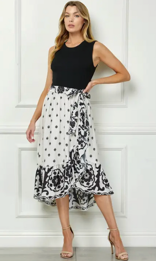 Contrast Top & Faux Wrap Dress