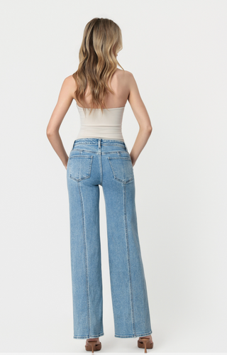LV High Rise Seamed Panel Wide Leg Jeans
