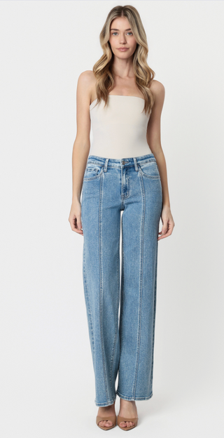 LV High Rise Seamed Panel Wide Leg Jeans