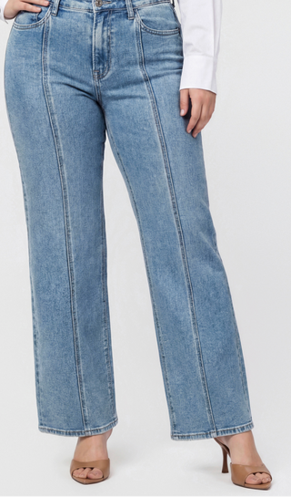 LV High Rise Seamed Panel Wide Leg Jeans