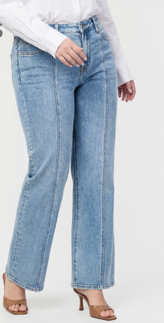 LV High Rise Seamed Panel Wide Leg Jeans