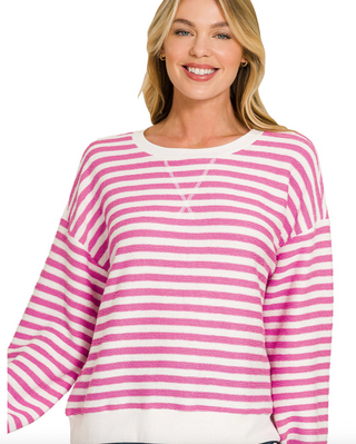 Striped Rib Banded Pullover