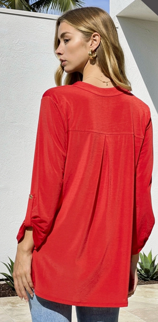 Mandarin Collar 3/4 Sleeve Top