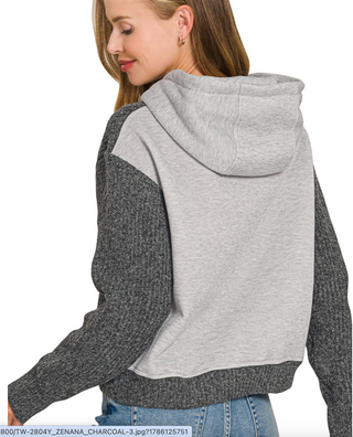 Textured Sweater w/ Contrast Hoodie