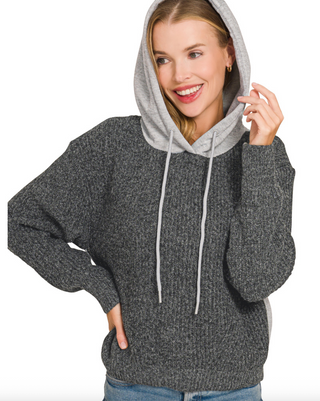 Textured Sweater w/ Contrast Hoodie