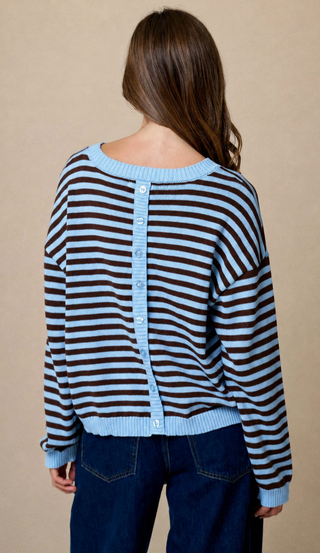 Stripe Relaxed Back Button Detail Sweater